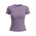 thumbnail image 4 of CQONEPT Women Elastic Workout Shirts Breathable Compression Quick Dry Gym Lightweight Basic Fitted Running Tops Purple XXXXL, 4 of 5