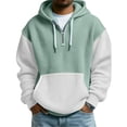 thumbnail image 2 of Men's Color Block Quarter-Zip Hooded Waffle Knit Sweatshirt, Thickened Fleece Texture Pullover, Fall Spring Street Style,Mint Green,5XL, 2 of 5