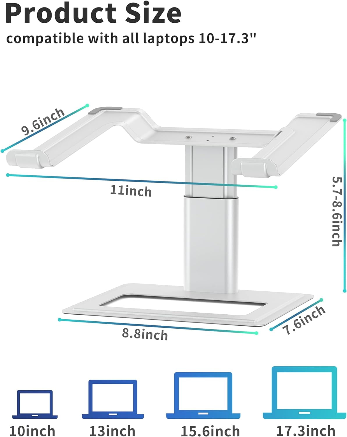 Adjustable Laptop Stand for Desk, Computer Stand, Ergonomic Laptop Riser Holder Compatible with 10 to 17.3 Inches Notebook PC Computer, Aluminum Silver