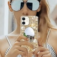 thumbnail image 4 of Designer for iPhone 12 & iPhone 12 Pro Mirror Case with Bling Gemstone,3D Glitter Sparkle Diamond Phone Case，Luxury Shiny Crystal Rhinestone Protective Cover for Women/Gril(Gold Gems), 4 of 13