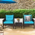 thumbnail image 3 of Patiojoy 3PCS Outdoor Patio Rattan Wicker Conversation Set W/Turquoise Cushions Turquoise, 3 of 8
