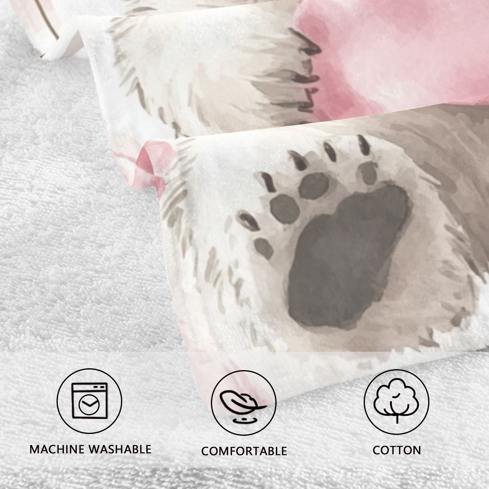 White Bear Floral Hand Towels Cotton Bath Towels Large Face Towels Absorbent for Bathroom 2 Packs