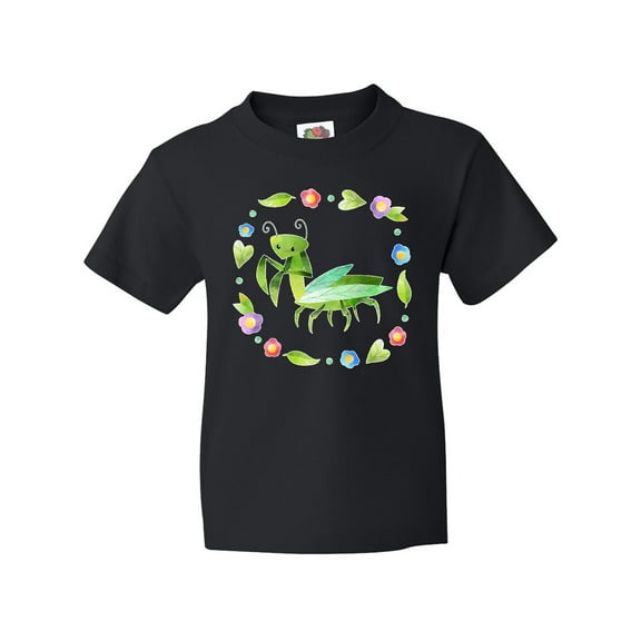 Inktastic Praying Mantis with Flowers and Leaves Youth T-Shirt