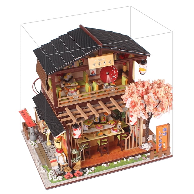 Modelo de tienda de Sushi DIY, creatividad de madera, molde de montaje LED japonés, juguetes para adolescentes y adultos