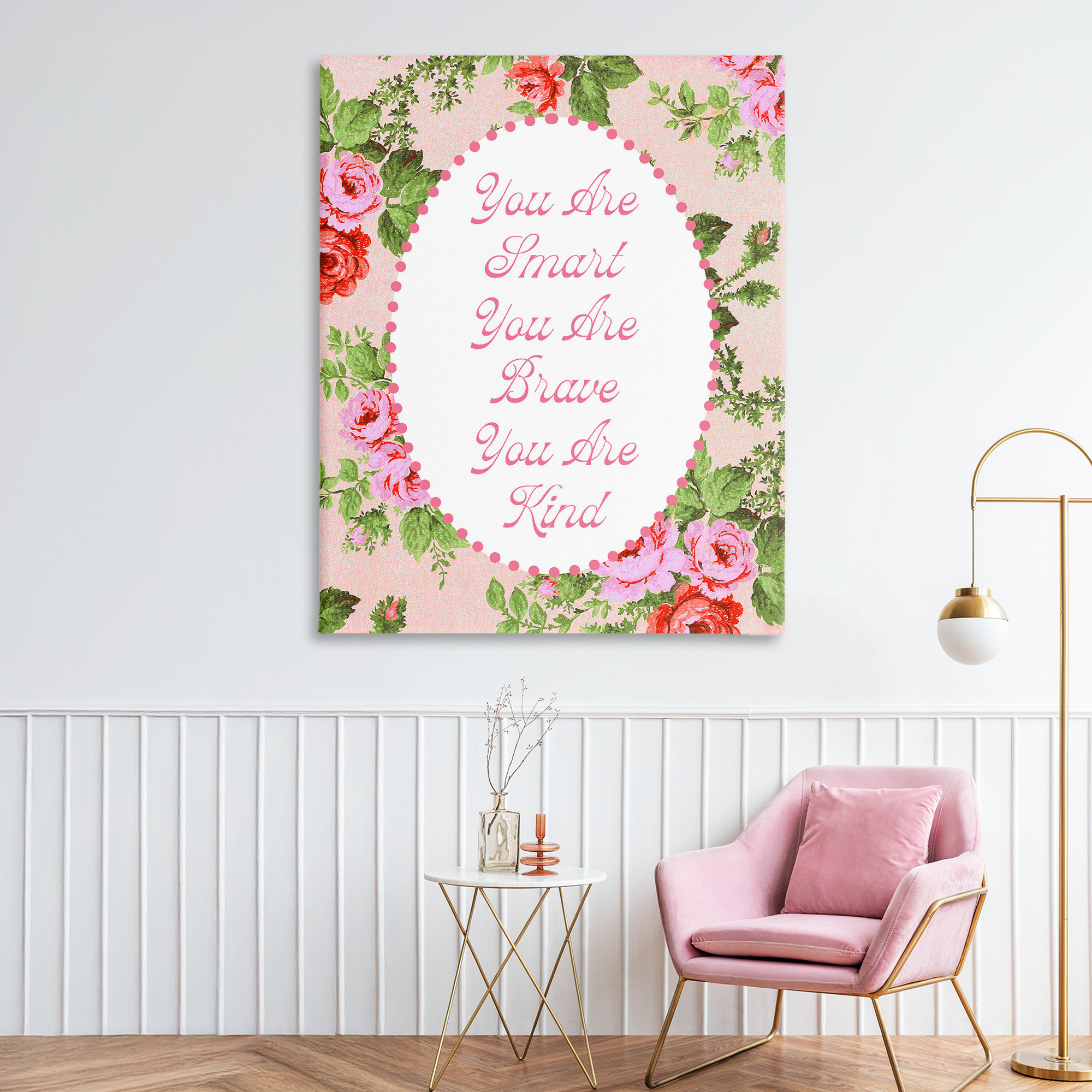 Stupell Industries Smart Brave & Kind with Vintage Florals Canvas Wall Art, design by Lil' Rue