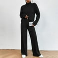 thumbnail image 6 of BLOCLOALO 2 Piece Lounge Set Long Sleeve Pullover Sweatshirts Women's High Neck Sweatsuit Long Sleeve Knit Sweater Tops Wide Leg Pants Set Outfits Loose Fit Sets Knit Sweater Comfy Lounge Set Black L, 6 of 8