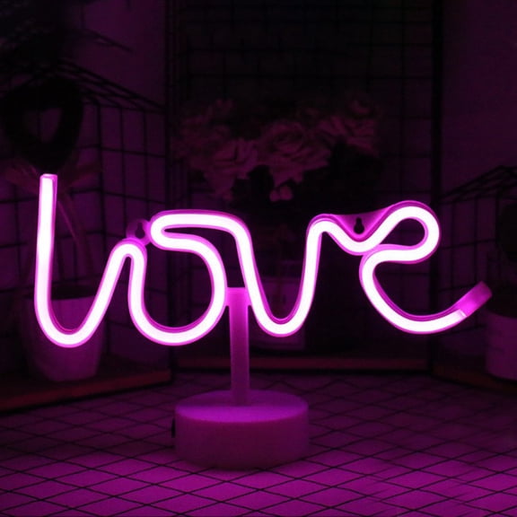 Cinvoph Valentine's Day Love LED Neon Light Battery Powered Decorative Night Light Tabletop Decor for Bedroom Living Room Wedding Party Anniversary 13"x8", Pink