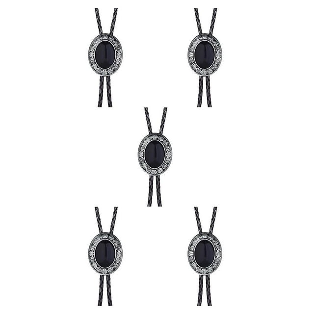 Guardurnaity Bolo Tie para hombres Corbatas occidentales con cordón de cuero de PU Collar colgante de piedra Corbatas para hombres Decoraciones para el día Ágata negra 5piezas Guardurnaity CBP189633