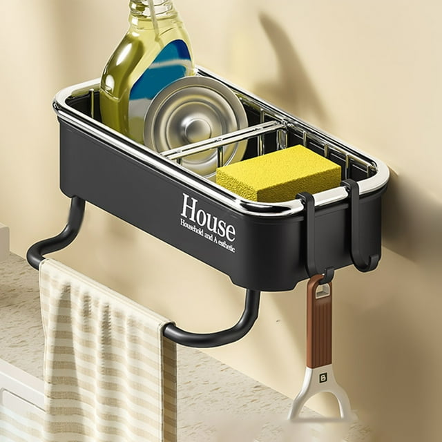 Escurridor multifuncional, estante de pared para fregadero con espacio de almacenamiento, 1 escurridor para organizar la cocina, diseño compacto para apartamentos pequeños y autocaravanas.