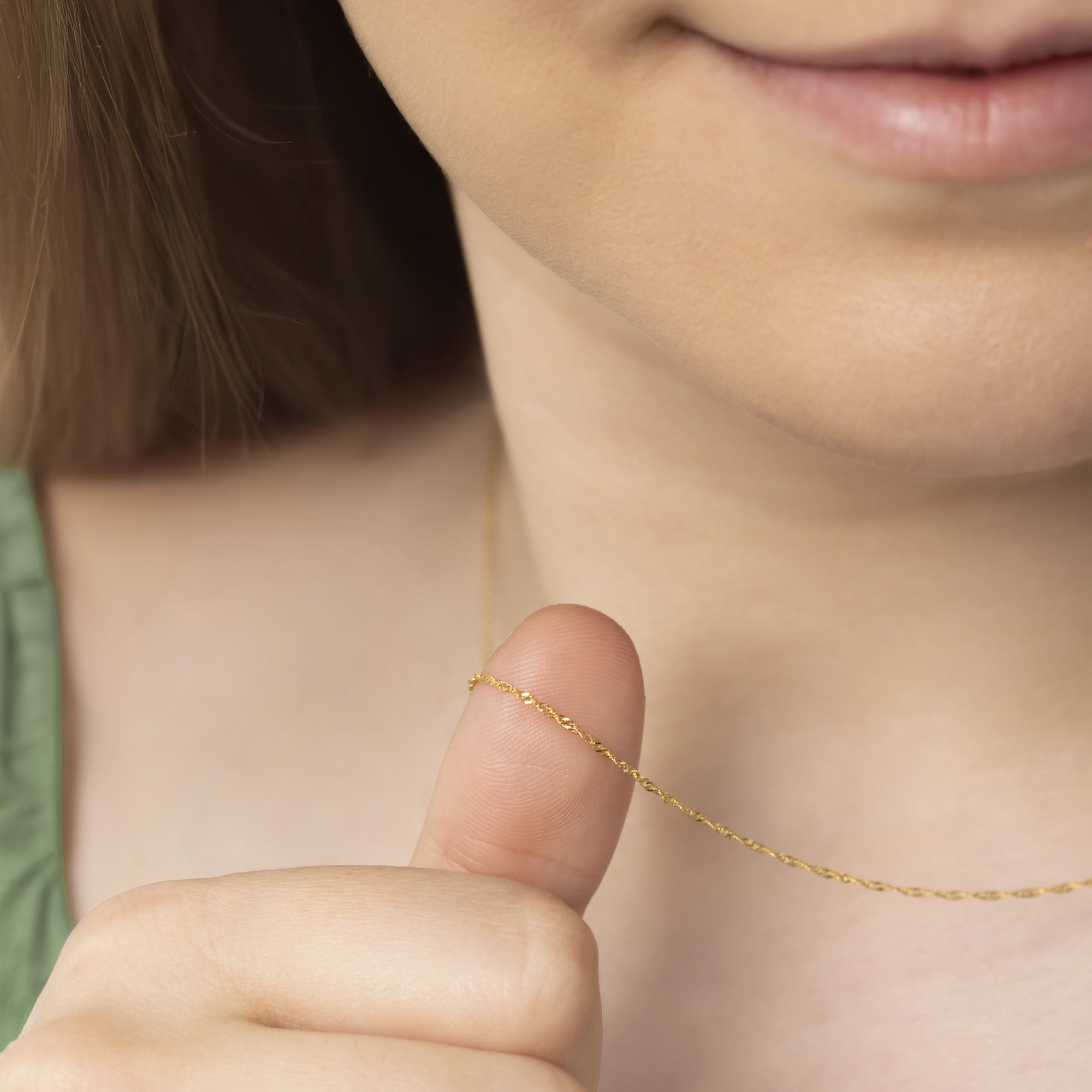 Amberta Real Italian Yellow 14K Gold Necklaces for Women Men | Super Thin Dainty & Sturdy Box Curb Singapore Solid Chain Delicate Choker 16/18/20 inch: 14K Gold Singapore Chain For Women 18 inch