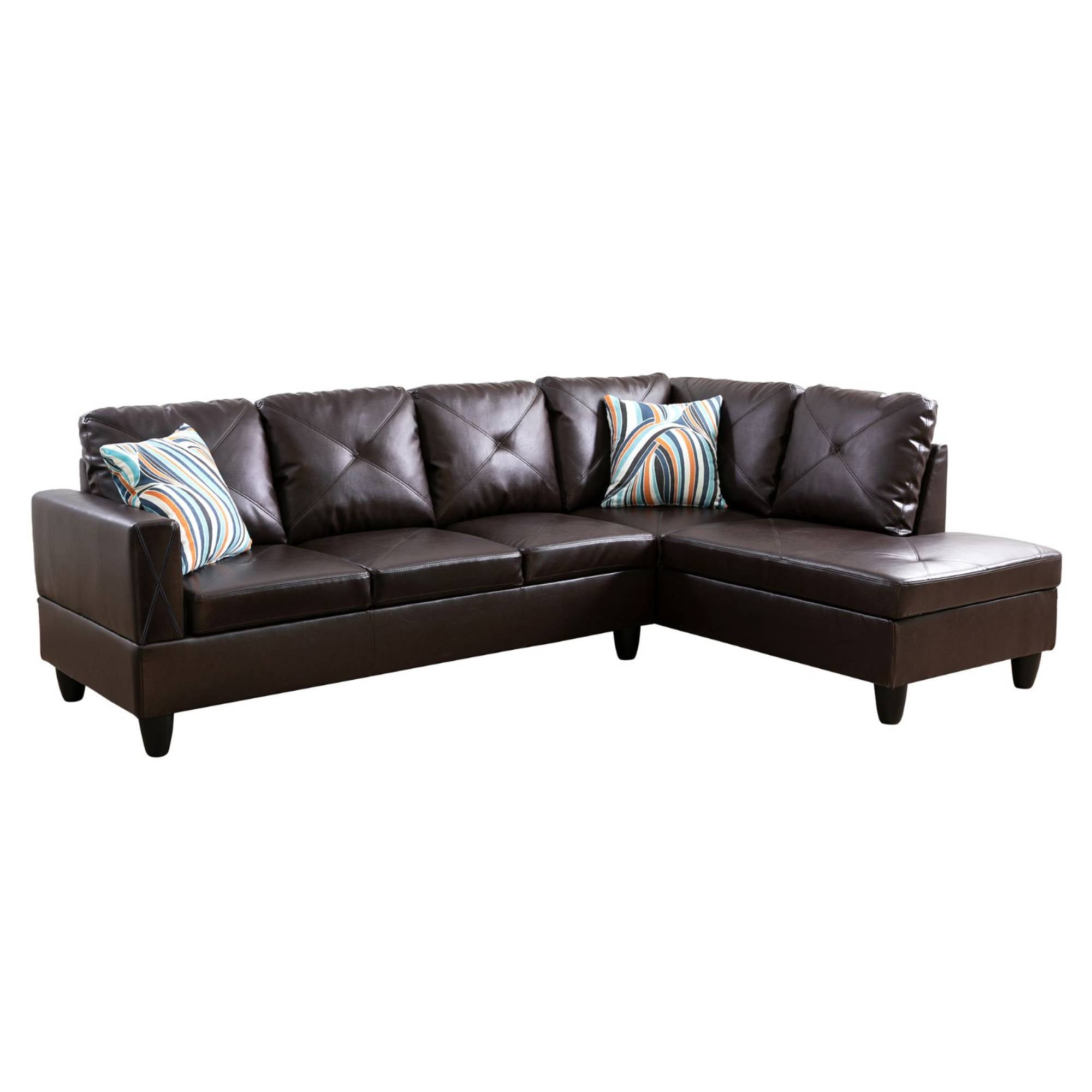 Modern L-Shape Sectional Sofa for Living Room, Modular Leather Sleeper Sofa Couch With Chaise For Bedroom, Brown