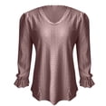 thumbnail image 5 of Yigetop Eyelet Tops for Women, Women's Solid Color V Neck T Shirt Autumn Hollow Out Casual Pleated Sleeve Lace Sleeve Top Dressy Blouses for Women Long Sleeve Light Pink M, 5 of 6