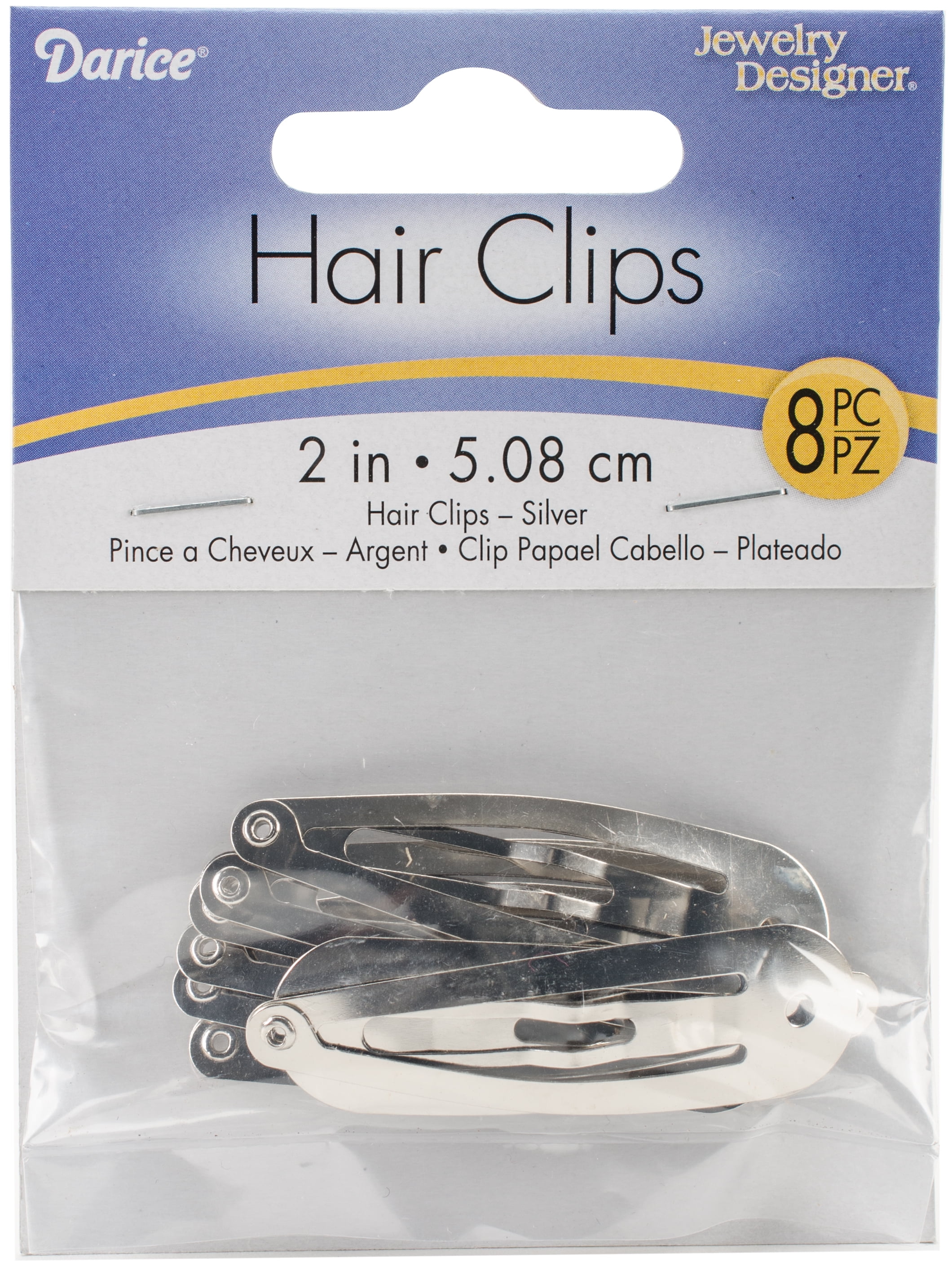 SnapOn Hair Clips 2" 8/PkgSilver