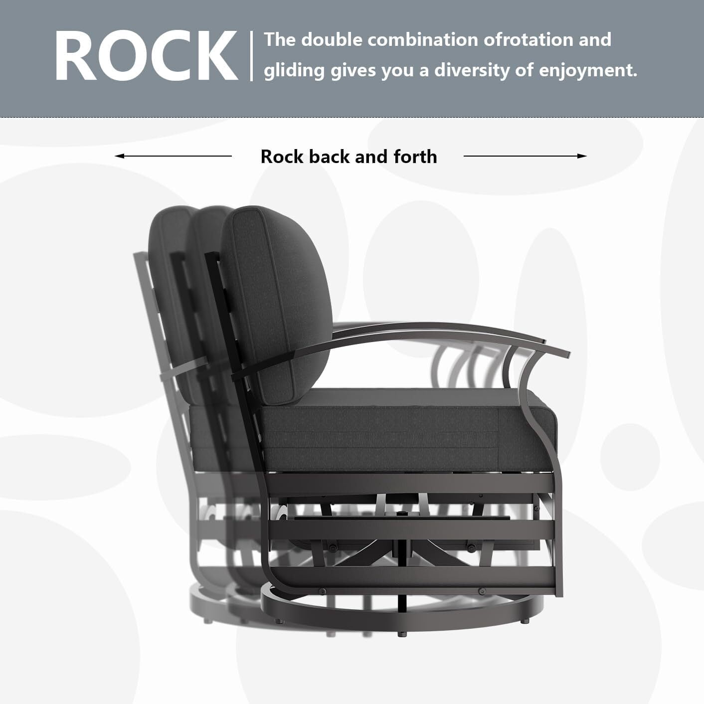 ASJMR 3PCS Outdoor Aluminum Swivel Rocking Chairs, 2-Person Patio Furniture Conversation Set with Coffee Table and Cushions, Black