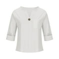thumbnail image 4 of Tittly Womens Linen Shirt Camisas De Lino Para Mujer Linen Button Up Shirts for Women Cotton Linen Shirts For Women Summer V Neck 3/4 Sleeve Tops Beach Blouses Tunic Tops White, 4 of 6