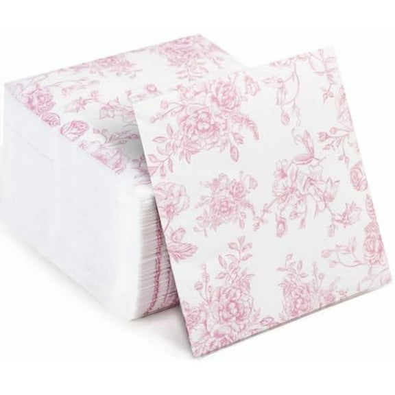 100 Pack Pink Floral Cocktail Napkins, Guest Hand Towels Disposable for Bathroom, Floral Paper Napkins for Bridal and Baby Shower, Tea Party, Garden Party, Birthday Party