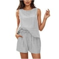 thumbnail image 2 of qolati Women's Summer 2 Piece Outfits Striped Color Block Sleeveless Tank Top Matching Shorts Sets Loose Fit Cuasual Sweatsuits Vacation Beach 2025, 2 of 7