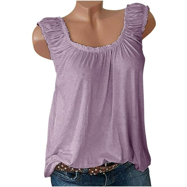 DEELLEEO Liquidation Blouse Décontractée Sans Manches Col Rond Unie Pull Débardeur