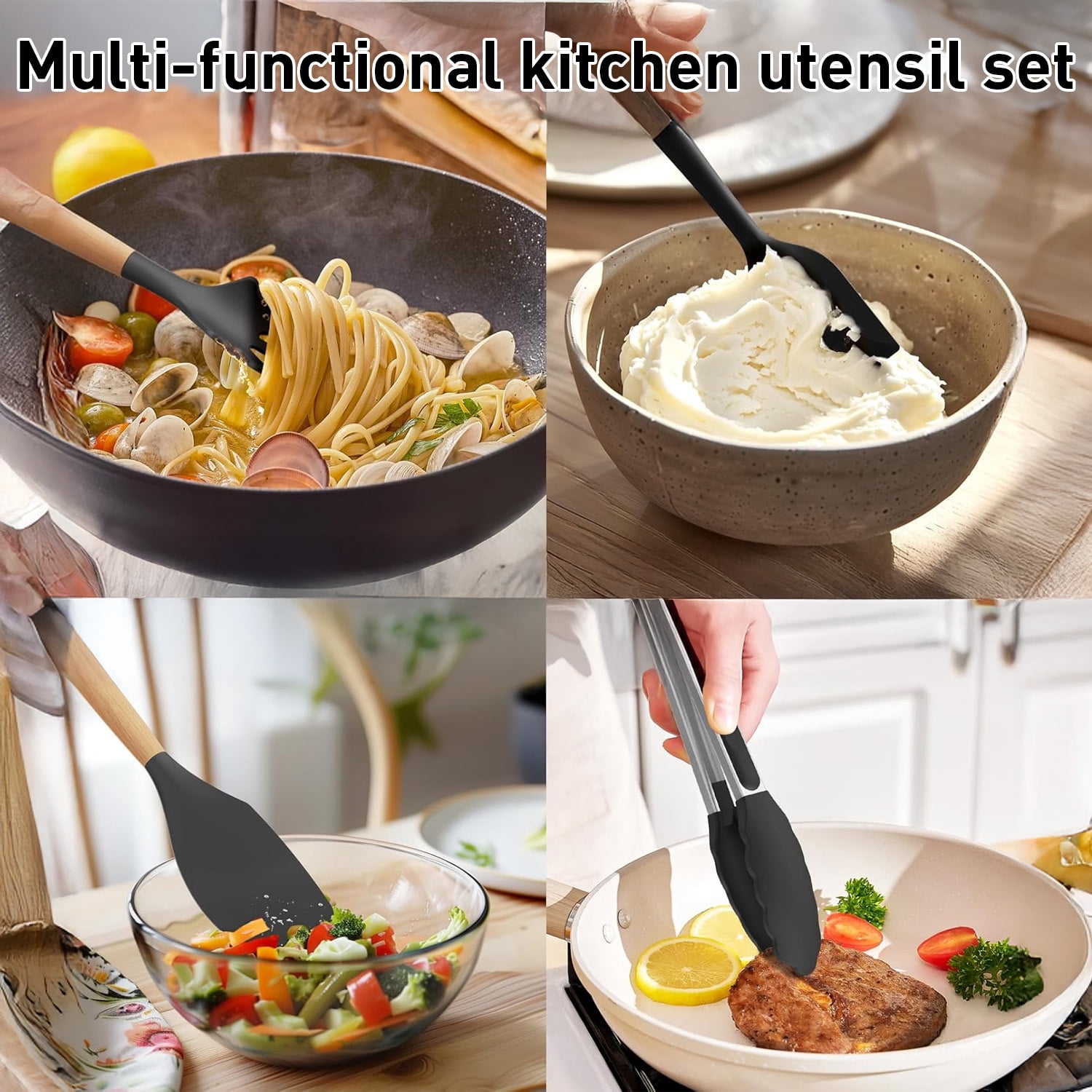 Kitchen Utensils Set,34 Pcs Silicone Cooking Utensils Set ,Kitchen Gadgets Tools Set For Nonstick CookwareBlack
