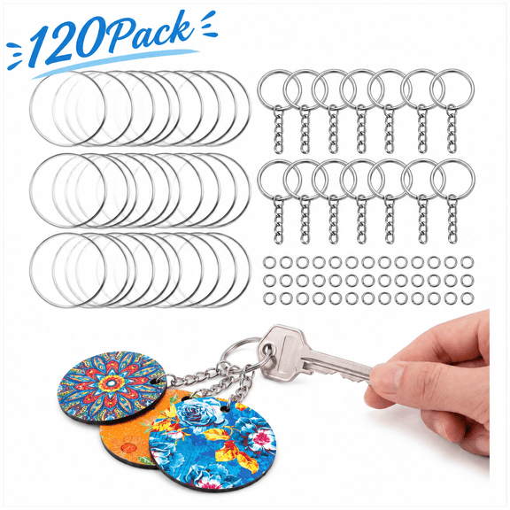 Renyuanyuan Round Sublimation Keychain Blanks, 120 Pieces, Double-Side Heat Transfer, with Blank Chains