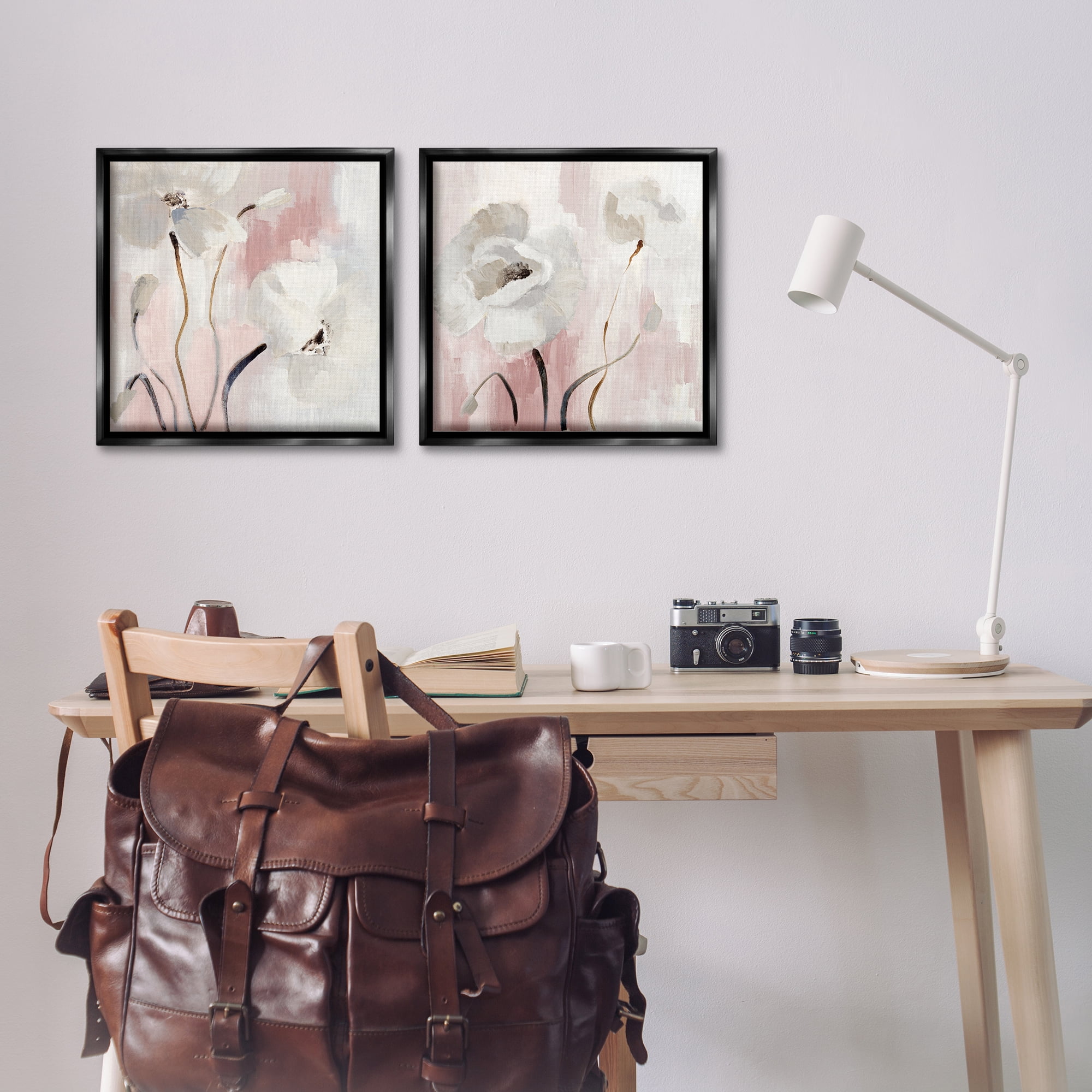 Stupell Industries Abstract White Poppies Plants & Flowers Painting Black Floater Framed Canvas Art Print Wall Art, 18 x 18, Set of 2