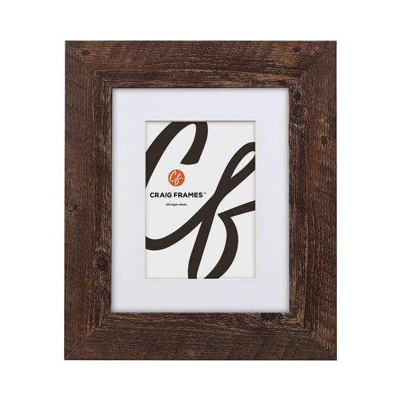 Craig Frames American Barn, 10x13 inch Faux Barnwood Picture Frame Matted for a 7x10 Photo, Brown