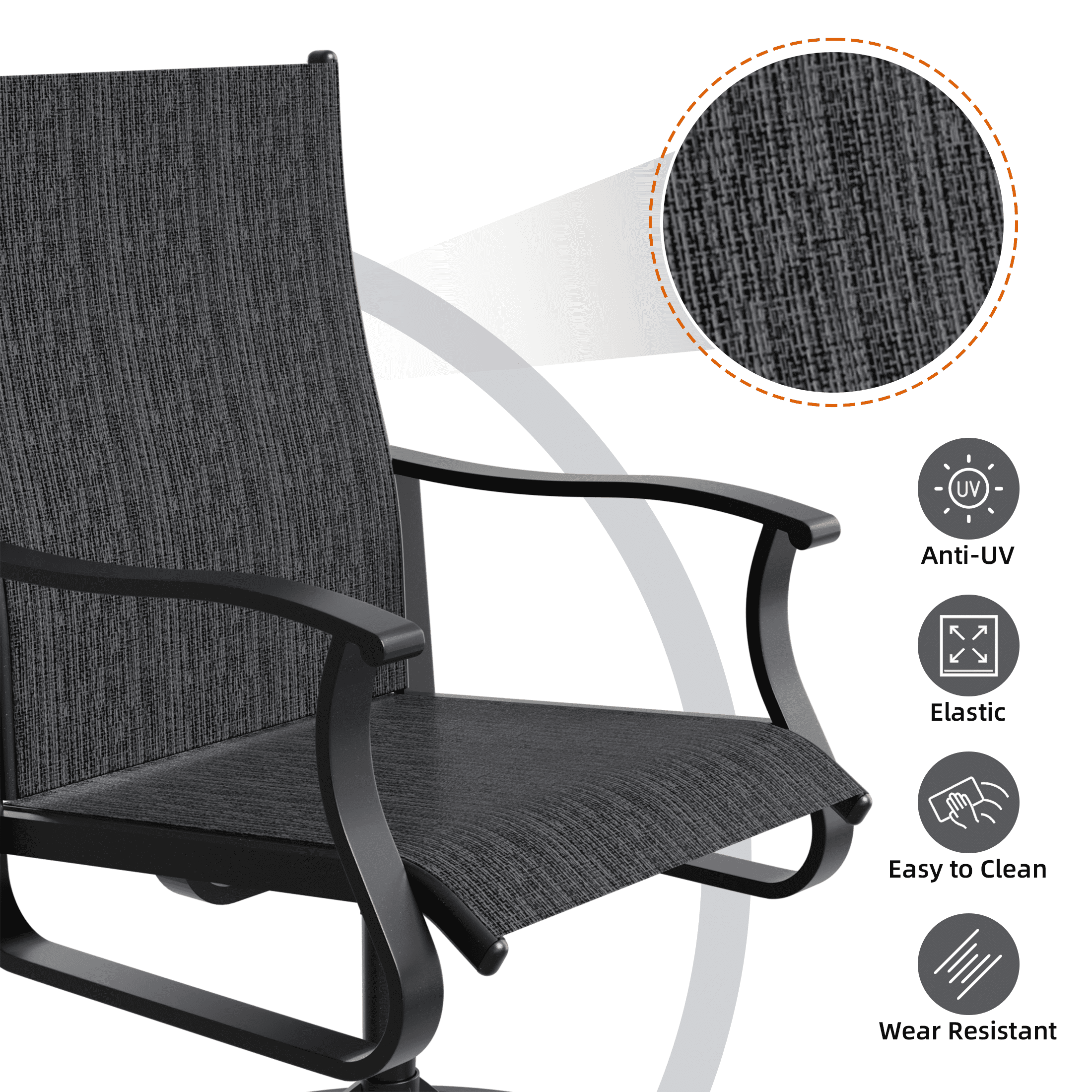 UDPATIO Low Back Outdoor Dining Chair Set of 2, 360°Swivel Patio Chair Outside for Lawn Garden Backyard Deck, Dark Grey
