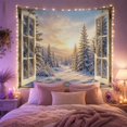 thumbnail image 2 of Snowy Pine Forest Beyond an Open Window, Peaceful Digital Art for Nature Lovers, Winter Landscape Decor, Christmas Gift, Tapestry Wall Hanging for Bedroom and Living Room, 2 of 7