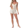 thumbnail image 2 of INSPIRE CHIC Womens Satin Loungewear Lace Silky Bow Spaghetti Strap V Neck Top with Split Shorts Pajama Set XS Champagne, 2 of 6