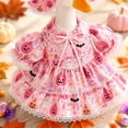 thumbnail image 4 of erdimoy 23 Inch Porch Goose Halloween Dress & Hat 2-Piece Set, Pastel Pink/Purple Ghost Pumpkin Lace Ruffle Outfit, Cute Gothic Statue Costume for Resin Lawn Goose Front Yard Fall Decor, 4 of 6