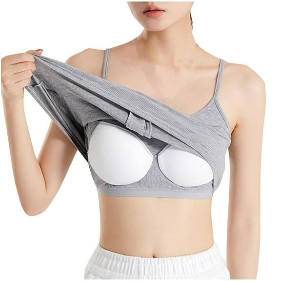 Moxiu Womens Camisole Tank Tops Built in Bra Cami Top Spaghetti Strap Camisole Shirts Solid Padded Undershirt 2025 Gray,XL