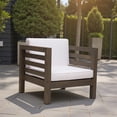thumbnail image 2 of Tcbosik Outdoor Club Chair with Cushion, Single Sofa Chair with Wood Frame, Modern Armchair for Patio, Garden, Balcony, Backyard, Grey+White, 2 of 10