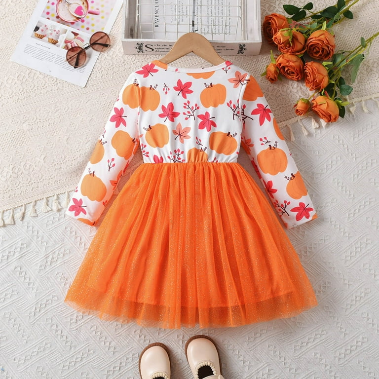 orange easter dresses Gzbliryd Little Girl Easter Dresses Flower Prints Princess Dress Girls Summer Dress for Girls Teens Elastic Waist for Holiday Party (Orange,6-7 Years)
