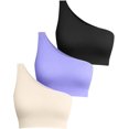 thumbnail image 1 of SURJDE Women's 3 Piece Medium Support Crop Top One Shoulder Ribbed Seamless Removable Cups Workout Exercise Sport Bra, 1 of 2