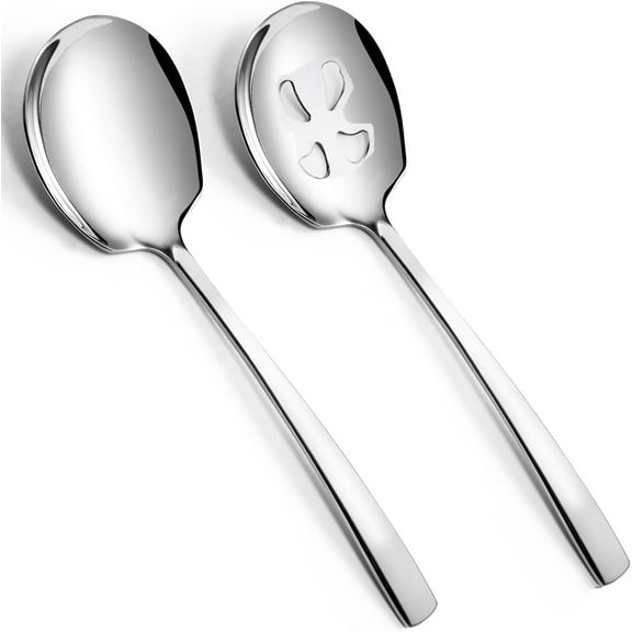Large Serving Spoons Set Stainless Steel 12 Inch Slotted Spoon and Serving Spoon Serving Utensils for Buffet Catering Dishwasher Safe(2-pieces, Silver)