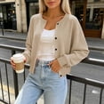 thumbnail image 7 of Women's Waffle Knit Cardigan Soft Crew Neck Button Down Long Sleeve Tops Loose Cropped Layering Sweater Coat Fall Winter Casual Outerwear Beige, 7 of 7
