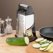 Professional Box Grater, Stainless Steel with 4 Sides, Best for Parmesan Cheese, Vegetables, Ginger, XL Size, Black
