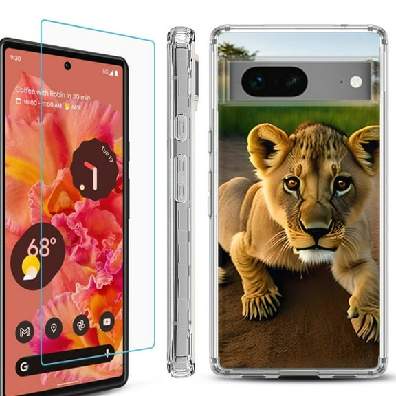 OneToughShield ® Compatible with Google Pixel 8, Shockproof Phone Case, with Tempered Glass Screen Protector - Lion Cub