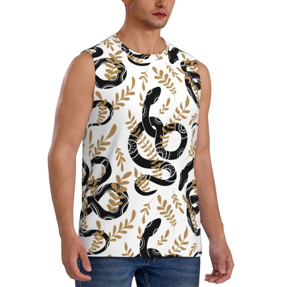 Fotbe Men's Snake Print Men's Sleeveless Muscle Tank Tops Casual T-Shirts for Gym Workout Beach-3X-Large