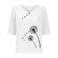 thumbnail image 4 of Mittory Summer Women Cotton Linen T-Shirt Casual Floral Pattern Blouses Tops Short Sleeve Crewneck Loose Tunic Comfy Soft Tees, 4 of 6