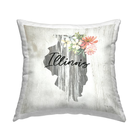 Stupell Industries Rustic Illinois State Square Decorative Printed Throw Pillow, 18 x 18