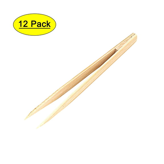 Unique Bargains Bamboo Nonslip Anti-static Pointed Tip Straight Tweezer Repair Tool 12pcs
