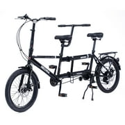Zukka Tandem Bike 20 inches Wheels 2-Seater Shimano 7 Speed Folding Tandem Adult Beach Cruiser Black