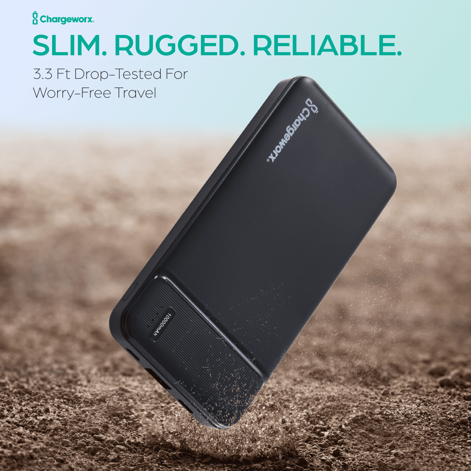 ChargeWorx 10,000mAh Portable Power Bank, 20W PD & QC Fast Charging, USB-C and USB-A Battery Pack with LED Indicator, Smart Device Detection & SafeGuard Protection, Compact Charger for Smartphones