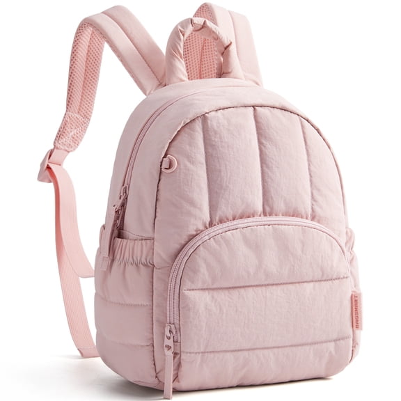 BAGSMART Mini Backpack for Women, Lightweight Puffer Small Backpack Purse, Quilted Casual Travel Daypack, Cute Water-Resistant Bookbag for Daily, Pink
