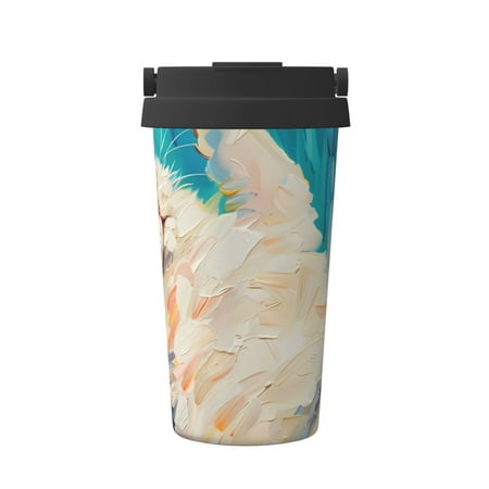 

Fuzoiu Playful Floral Cat Print Stainless Steel Travel Mug Vacuum Insulated Coffee Travel Mug Reusable Coffee Cup for Hot and Cold
