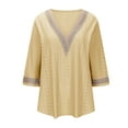 thumbnail image 3 of Lmnyox Fashion 3/4 Sleeve Shirts for Women Lace V Neck Fashion Casual Tunic Tops Dressy Loose Blouses Clothes, 3 of 9