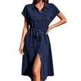 thumbnail image 2 of NTACZA Women Dresses Casual Midi Collared Shirt Dress Short Sleeve Ruched Waist Vacation Size XL, 2 of 5