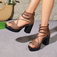 thumbnail image 4 of Rokment Chunky Block High Heels Strappy Sandals for Women 2026 Summer Fashion Casual Leather Fish Mouth Open Toe Platform Ankle Strap Dressy Sandals with Back Zipper Brown Size 7, 4 of 7