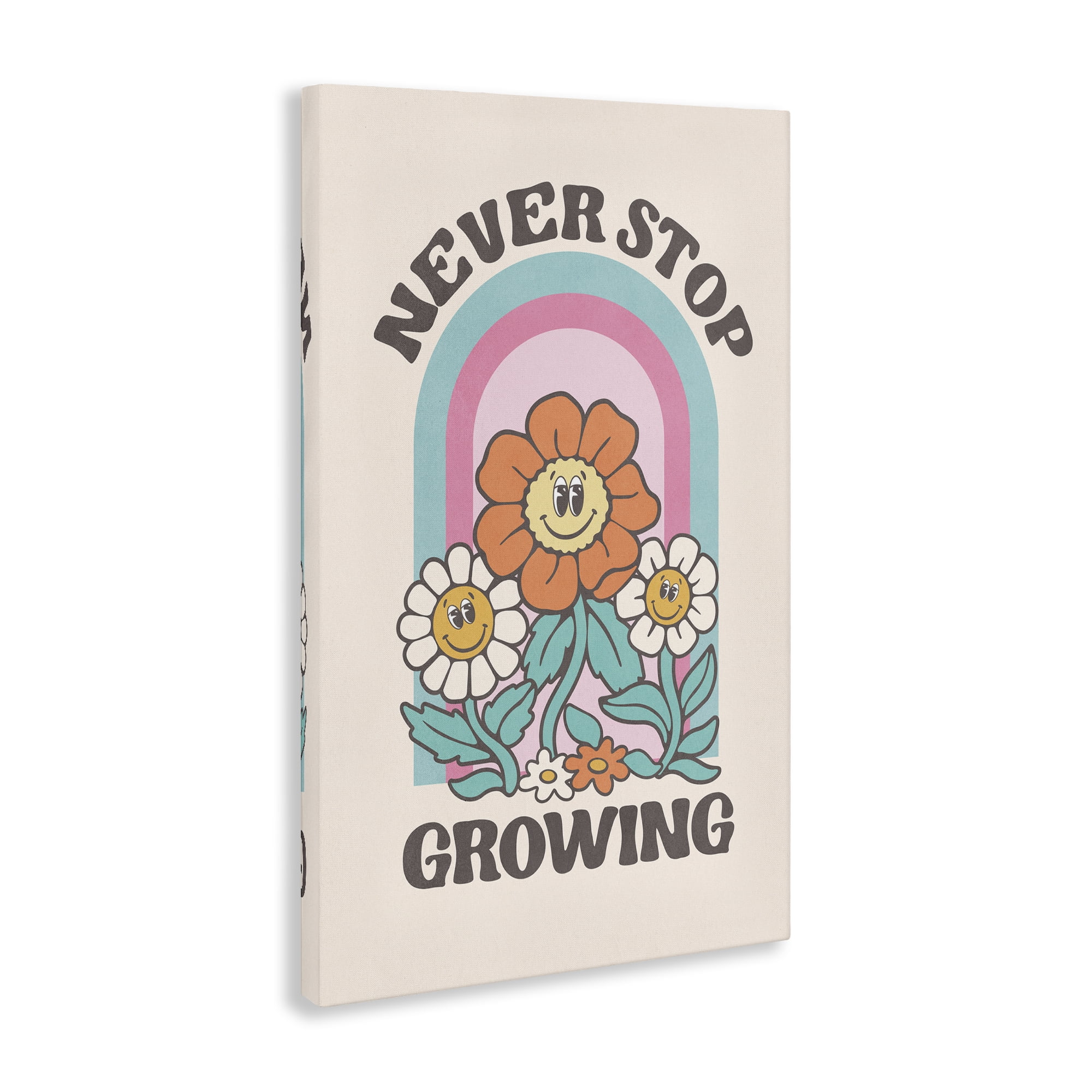 Stupell Industries Retro Never Stop Growing Plants & Flowers Painting Wrapped Canvas Art Print Wall Art, 30 x 45